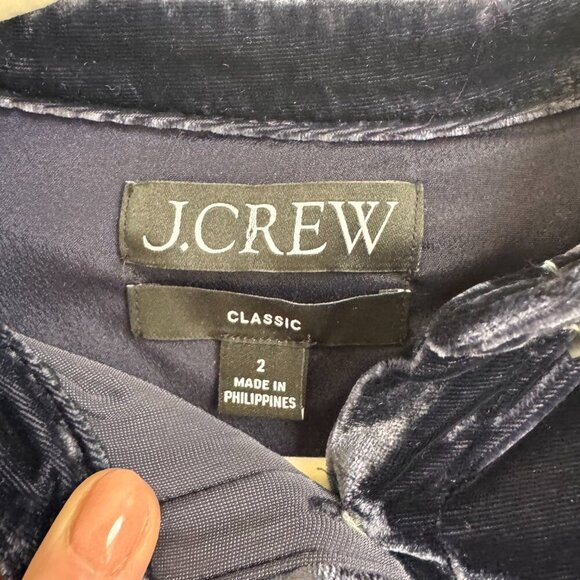 J Crew Crushed Velvet Classic Cut Y2K Blue/Purple Full Button Up Top with Collar - Picture 4 of 10